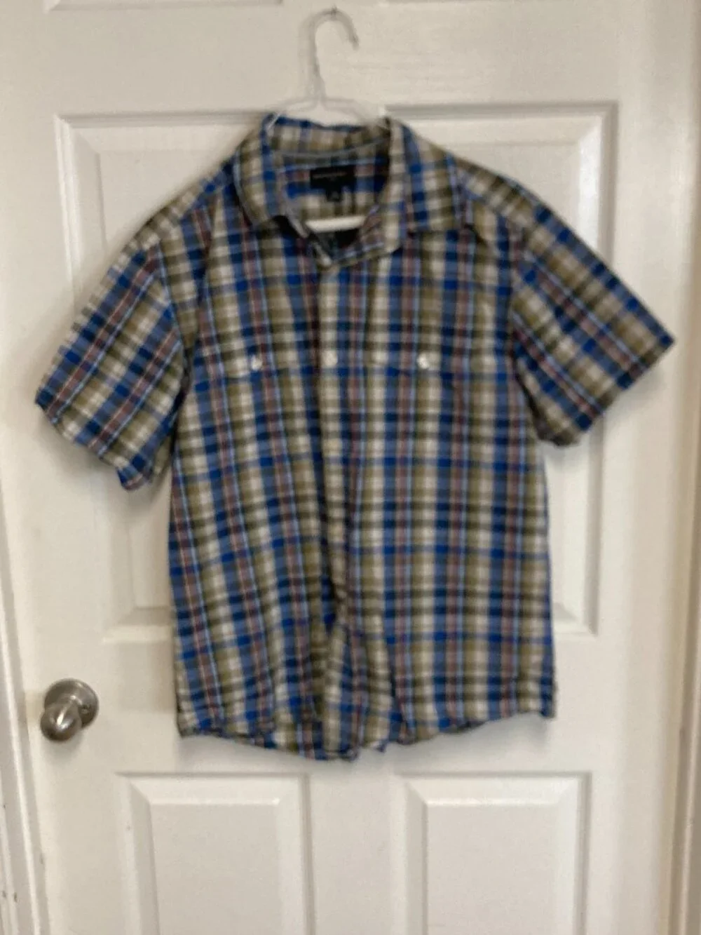 Banana Republic men's dress shirt short sleeve plaid size medium